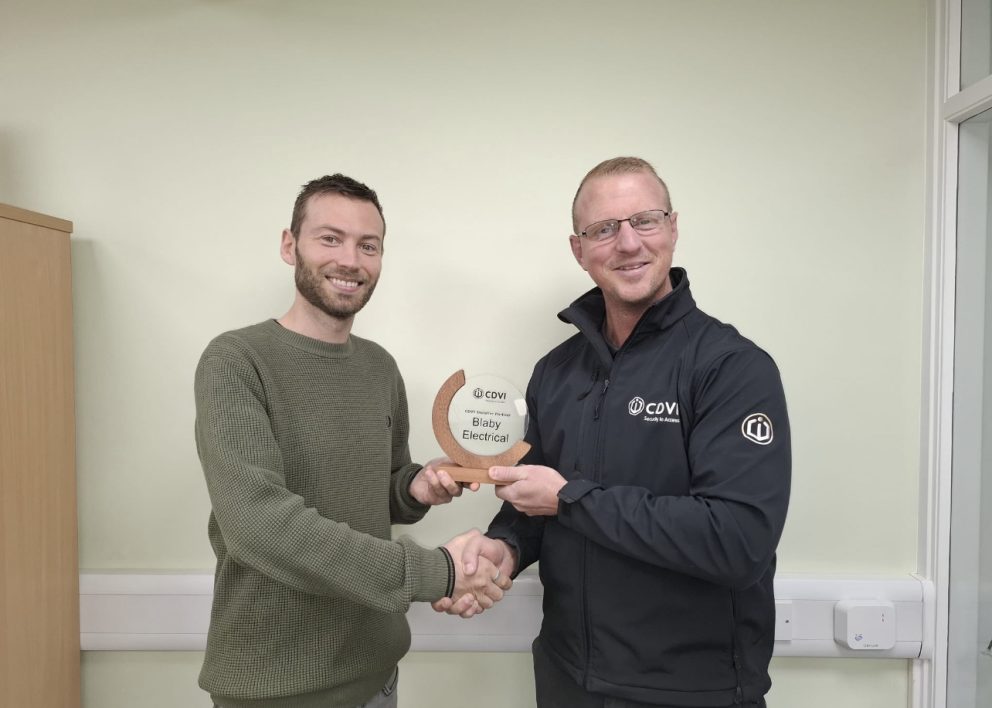 Blaby Electrical receiving CDVI Certified Installer Partner award